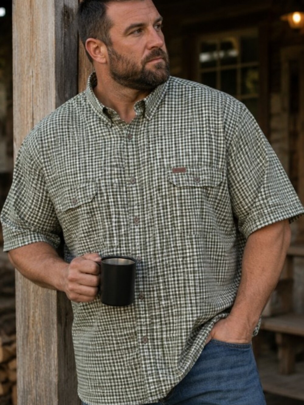 RedHead Men’s 3XL Olive Check Button Up Shirt Short Sleeve Outdoor Fishing Hikin